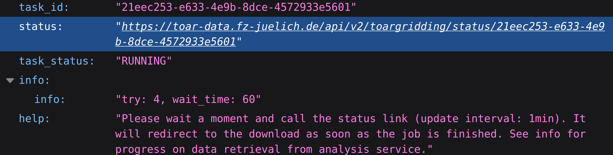 Status from creating a gridded product